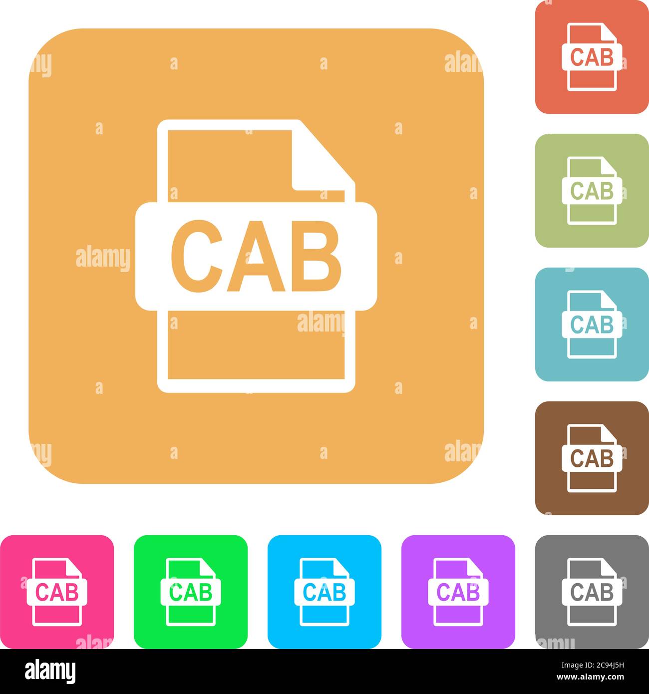 CAB file format flat icons on rounded square vivid color backgrounds. Stock Vector
