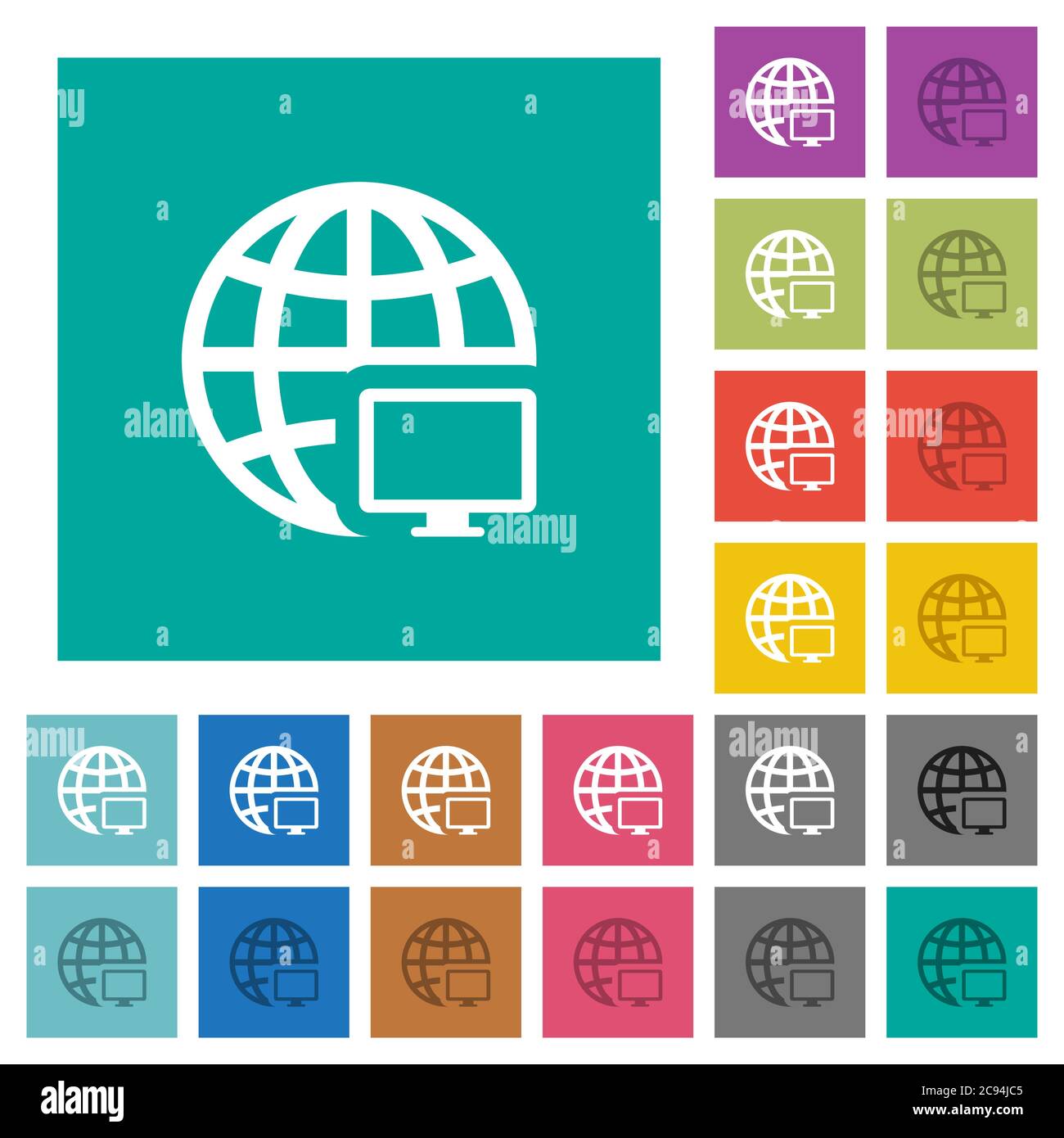 Remote terminal multi colored flat icons on plain square backgrounds ...