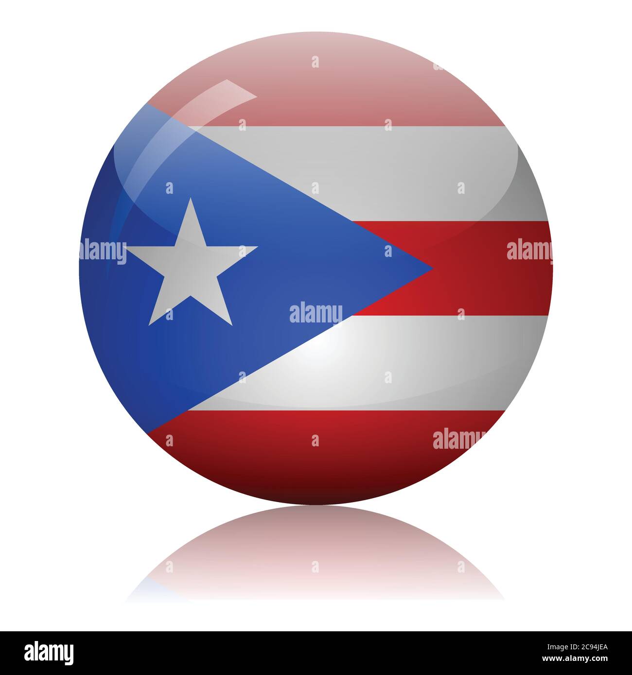 Puerto Rico Flag Glass Ball On Light Mirror Surface Vector Illustration