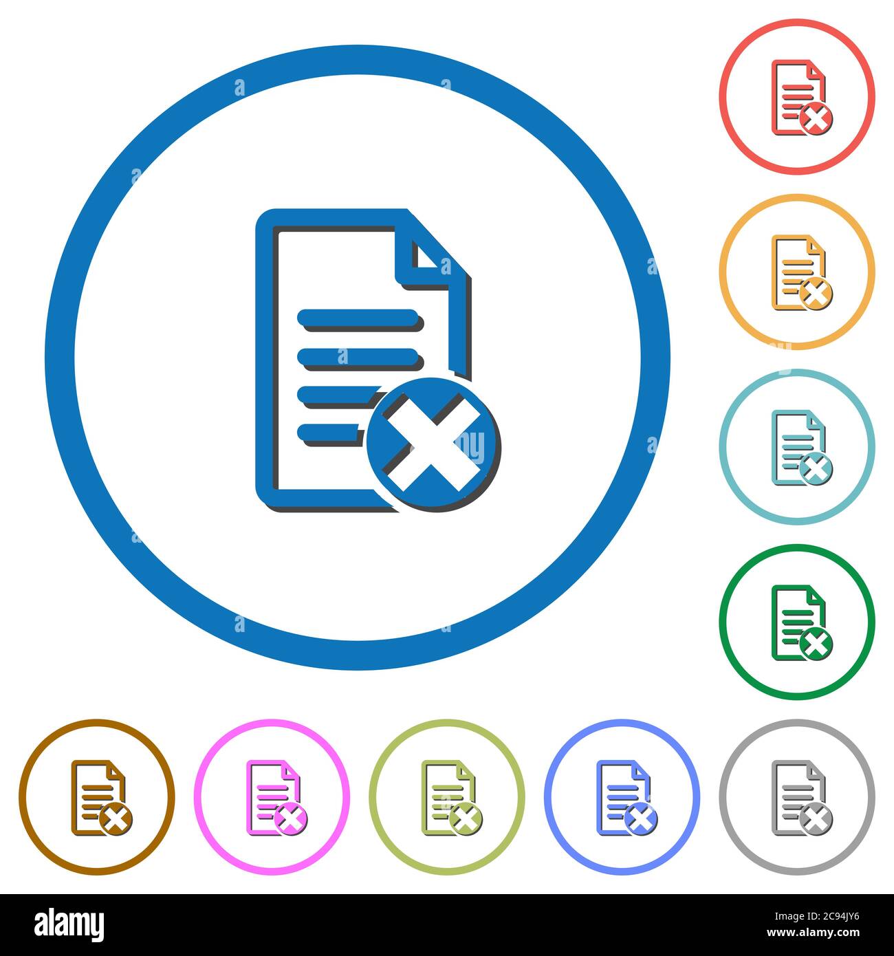 Cancel document flat color vector icons with shadows in round outlines ...