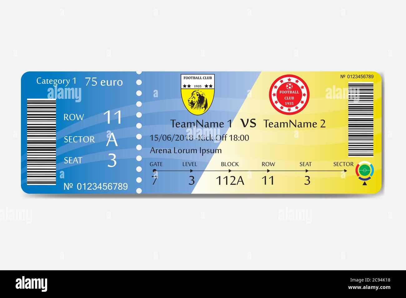 Soccer ticket,isolated on white background,flat vector illustration Stock Vector