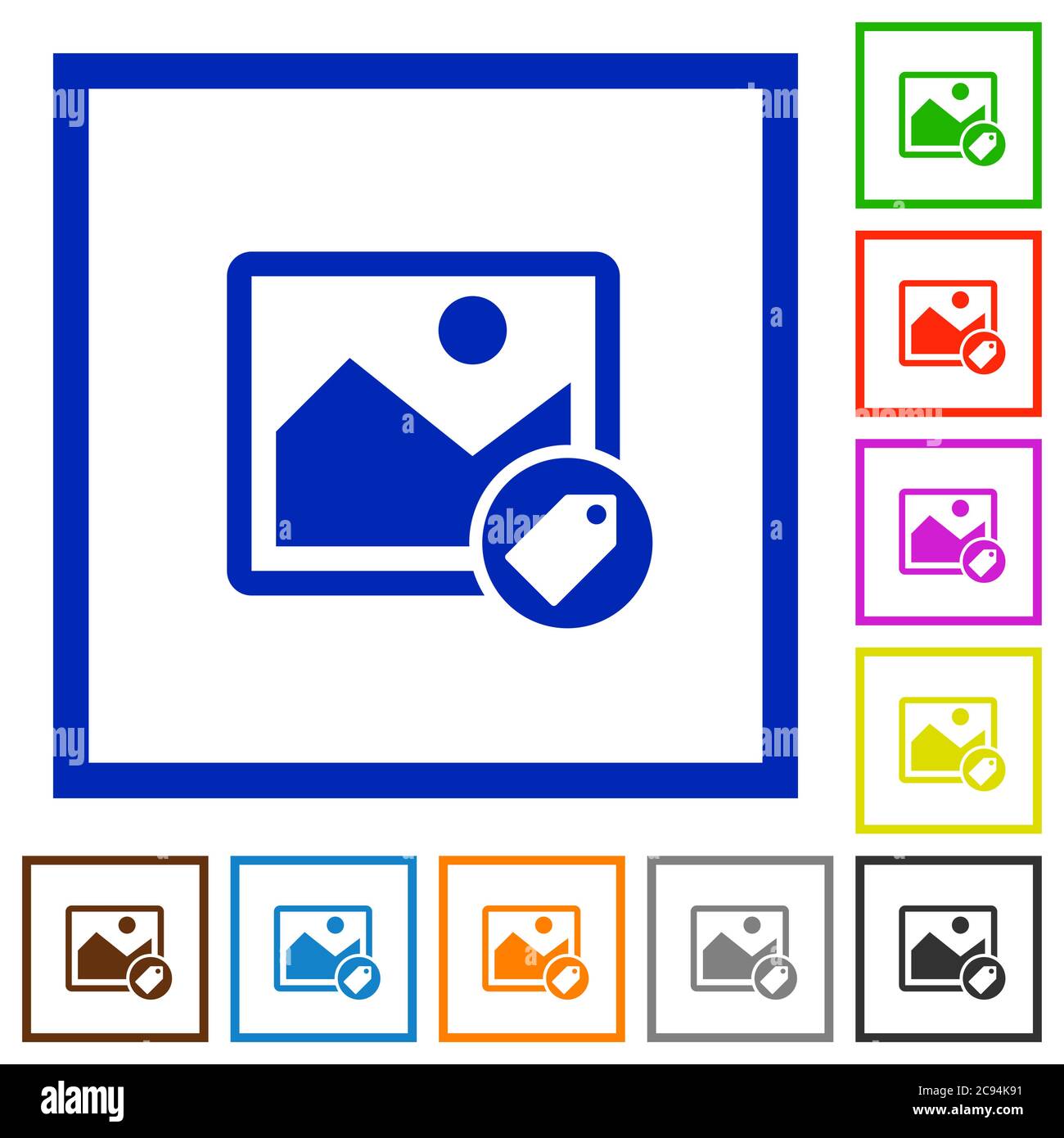 Image tagging flat color icons in square frames on white background Stock Vector