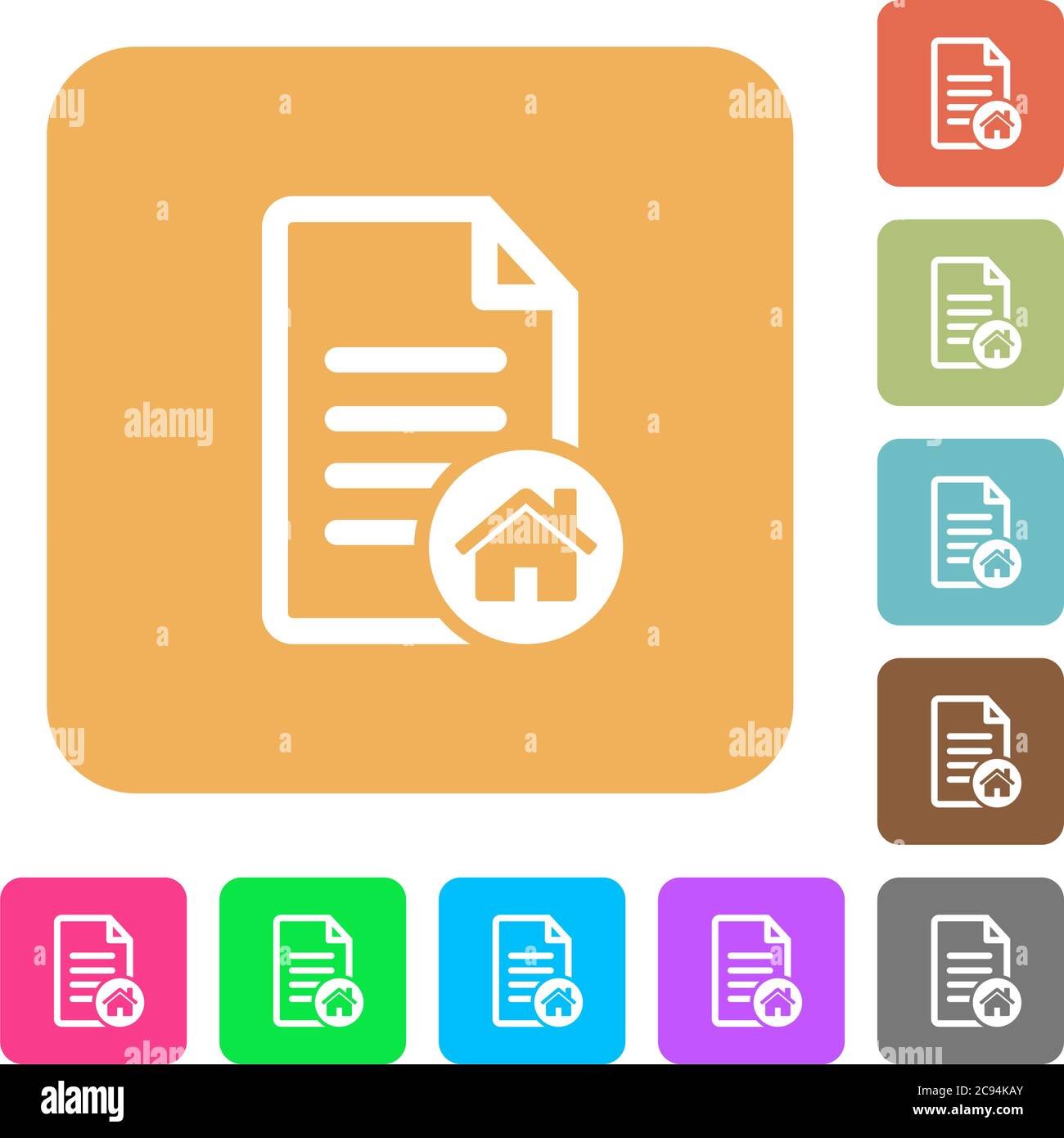 Default document flat icons on rounded square vivid color backgrounds. Stock Vector