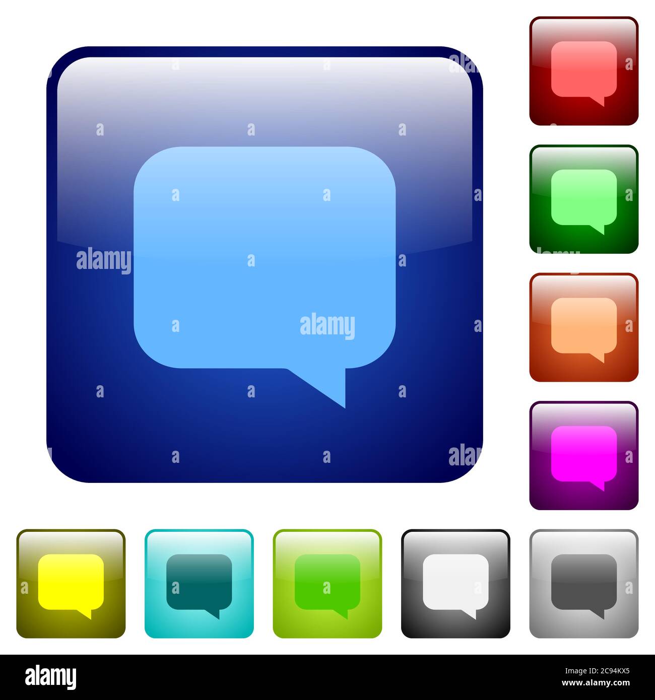 Message bubble icons in rounded square color glossy button set Stock Vector