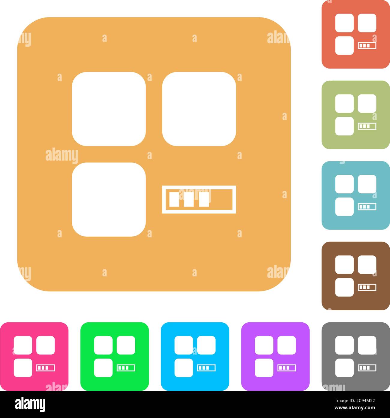 Component processing flat icons on rounded square vivid color backgrounds. Stock Vector