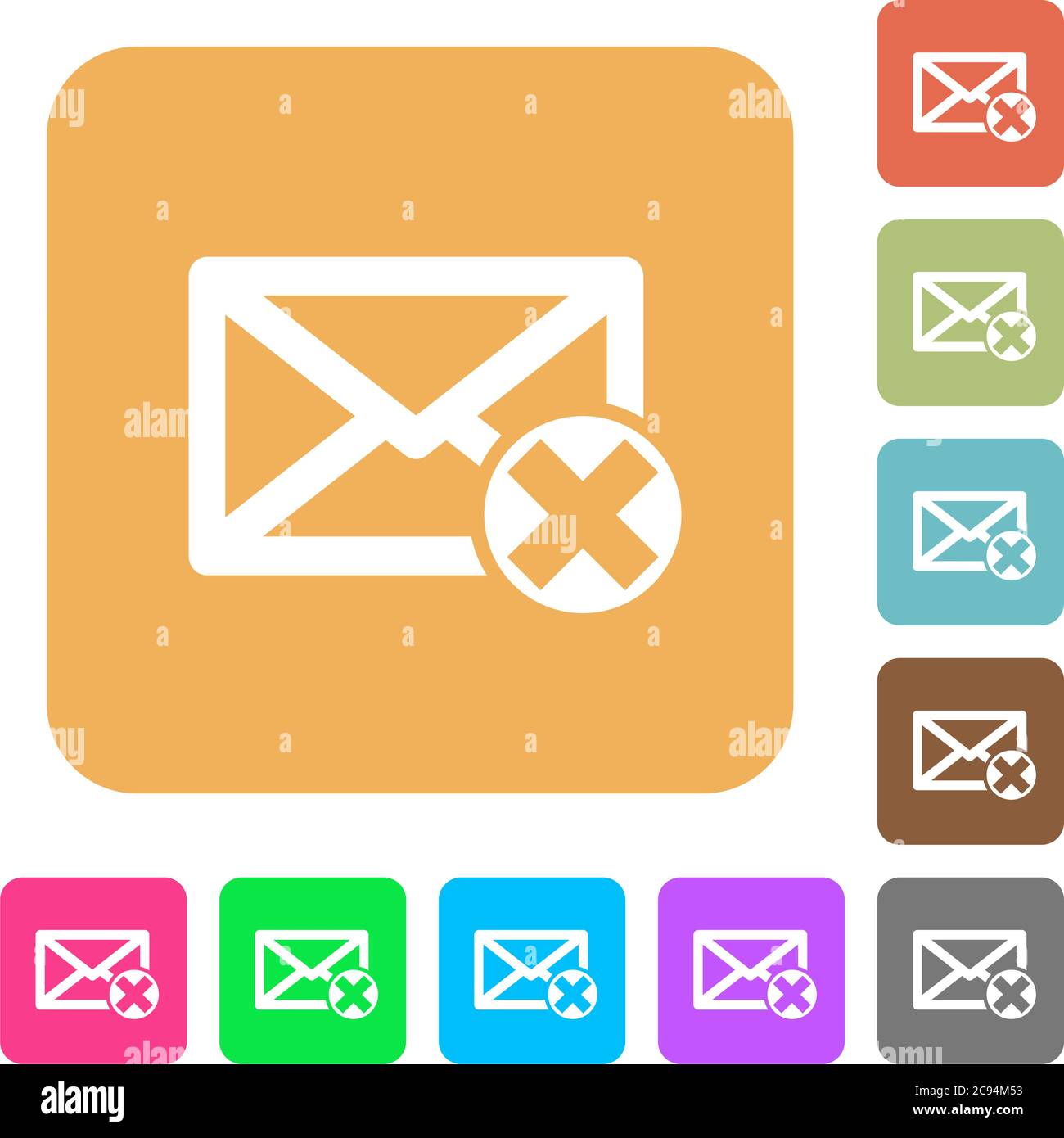 Delete mail flat icons on rounded square vivid color backgrounds. Stock Vector