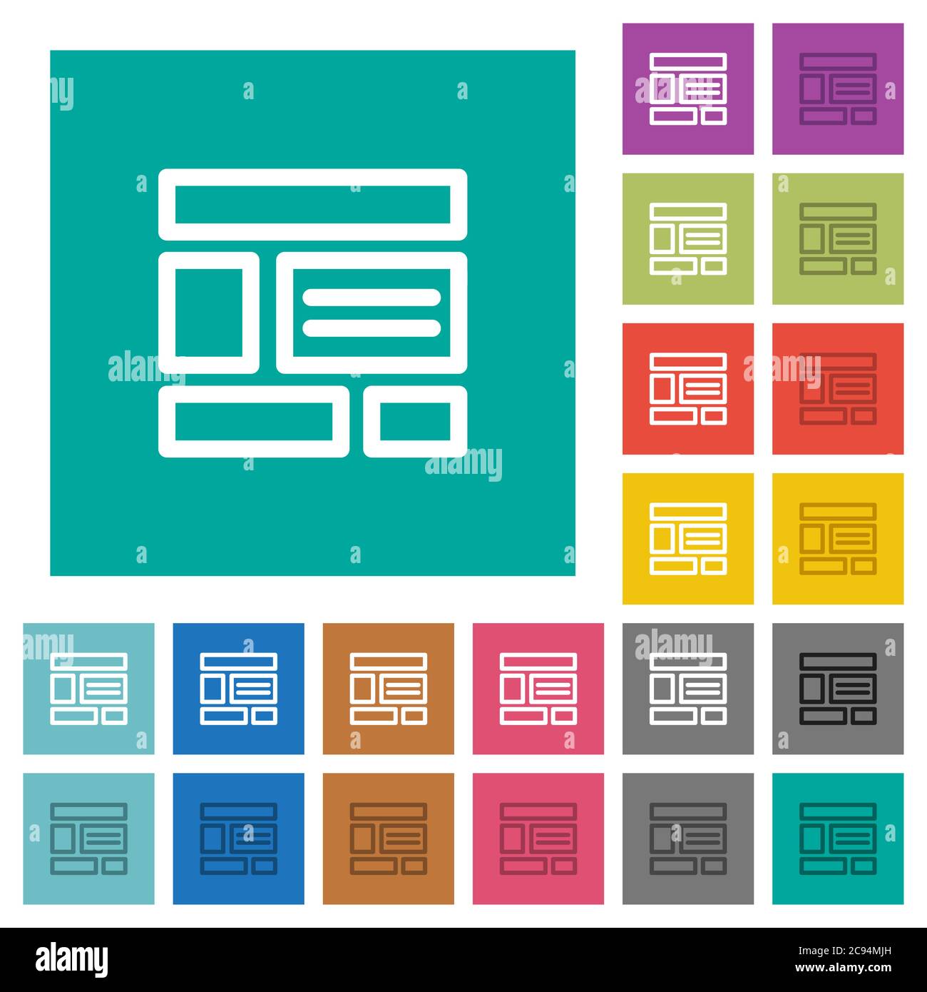 Web layout multi colored flat icons on plain square backgrounds ...