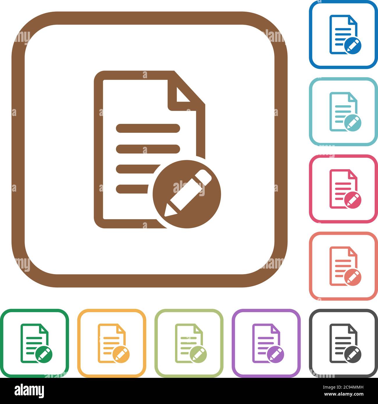 Rename document simple icons in color rounded square frames on white background Stock Vector
