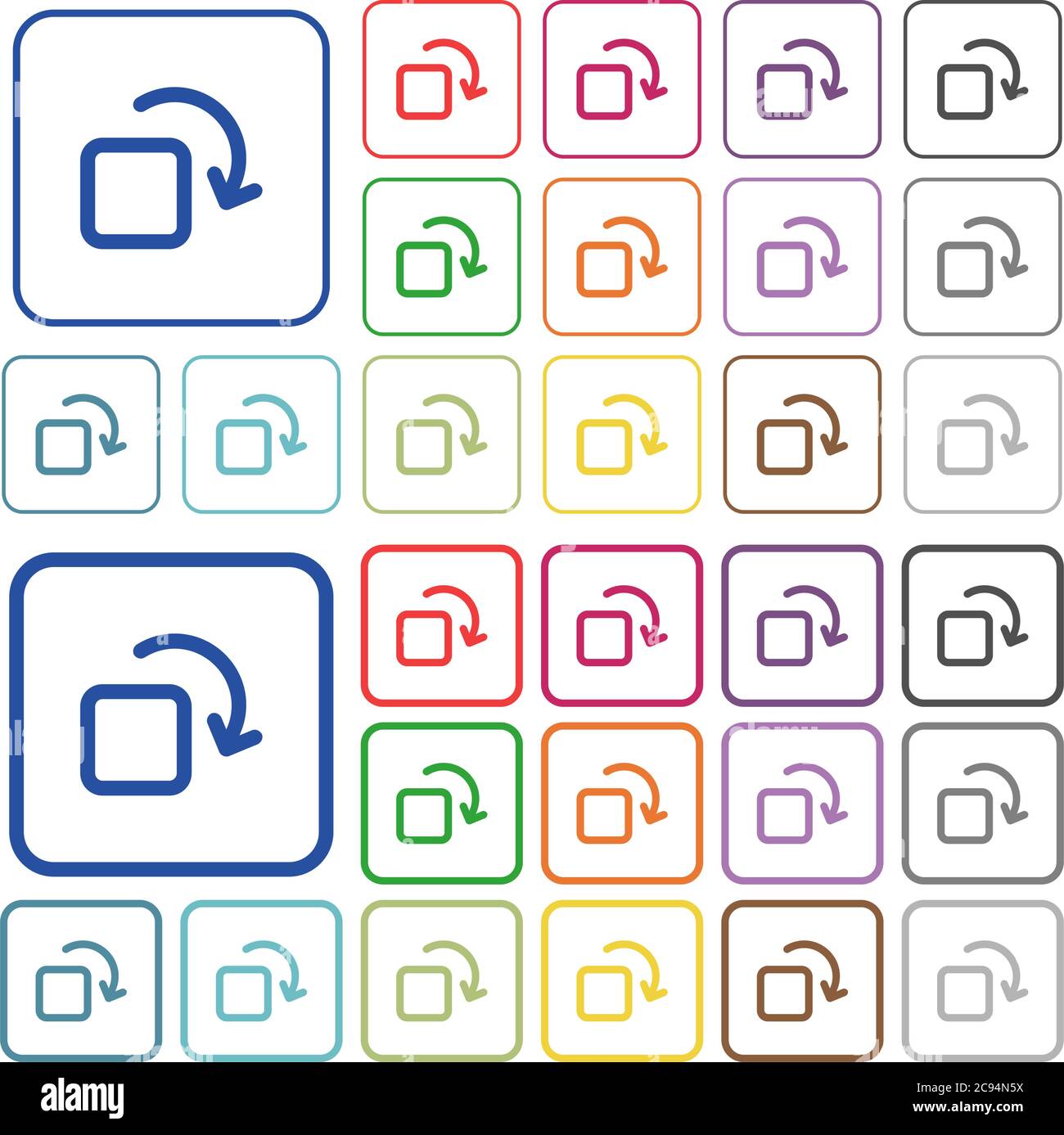 Rotate element color flat icons in rounded square frames. Thin and thick versions included. Stock Vector