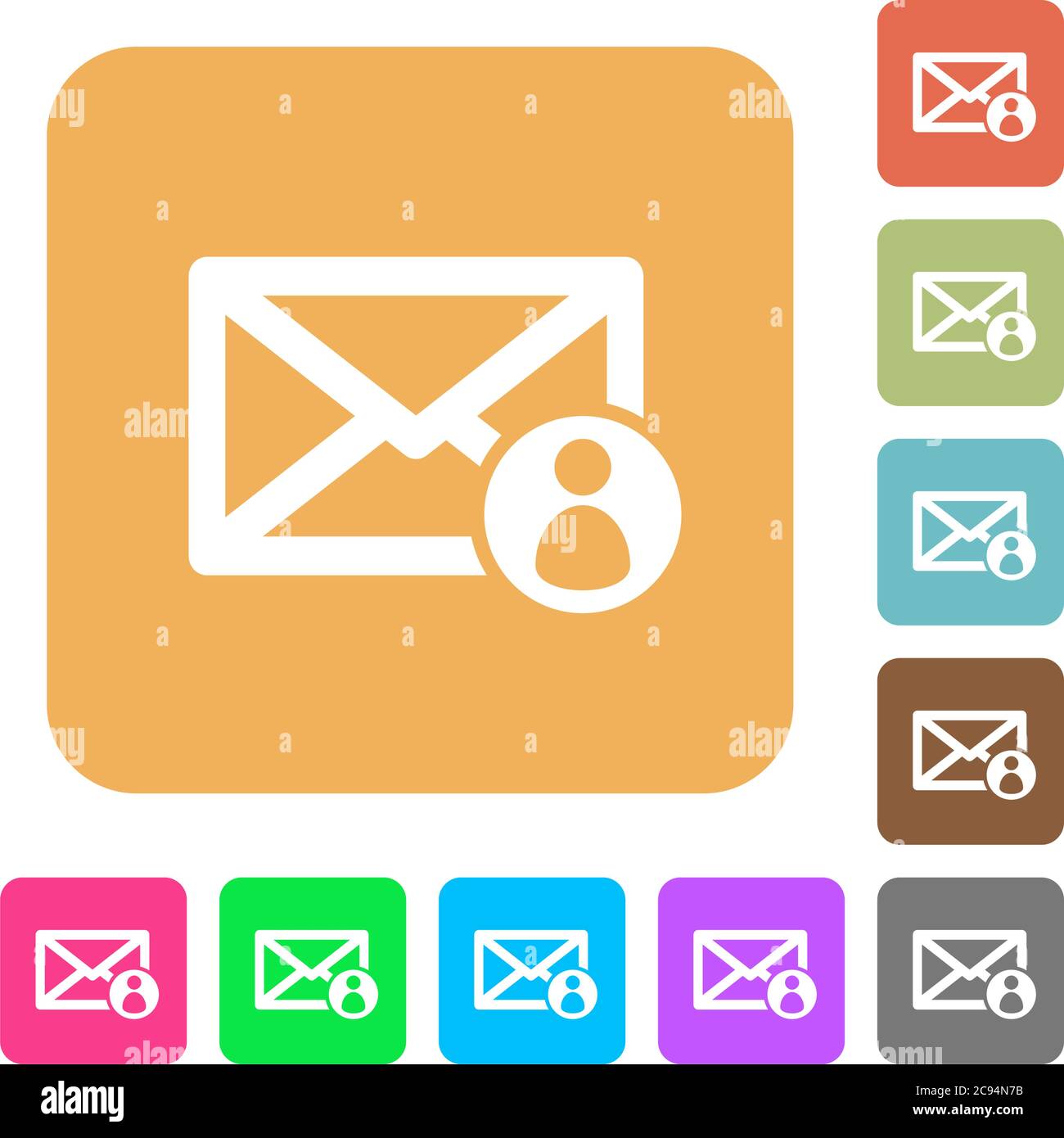 Mail sender flat icons on rounded square vivid color backgrounds. Stock Vector