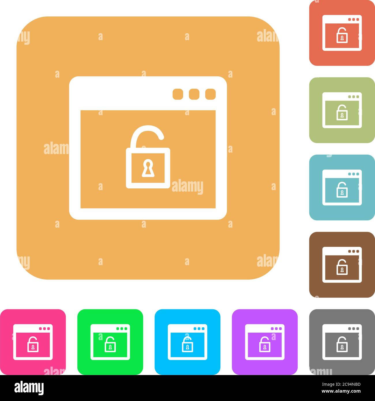 Unlock application flat icons on rounded square vivid color backgrounds ...