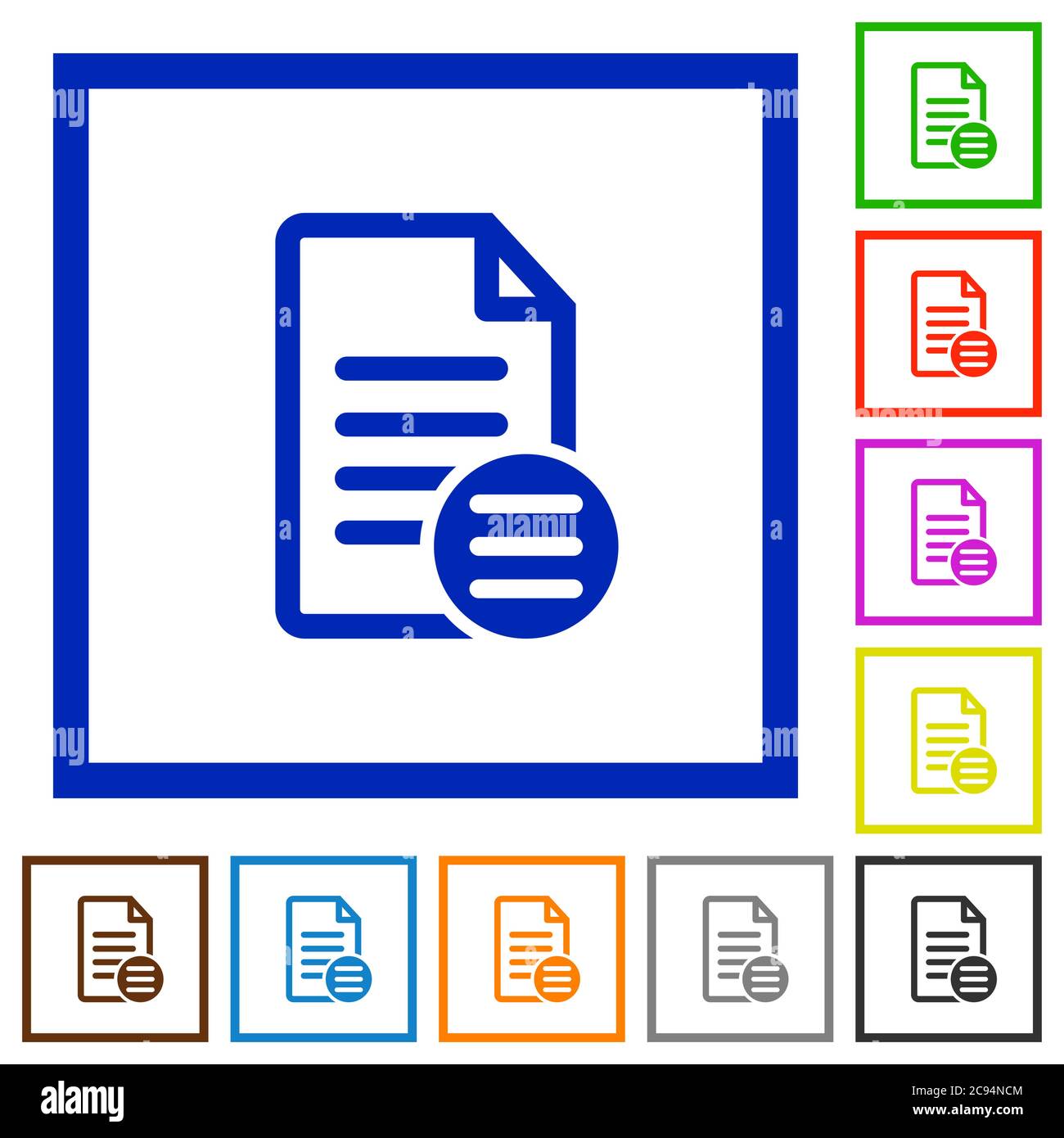 Document options flat color icons in square frames on white background Stock Vector