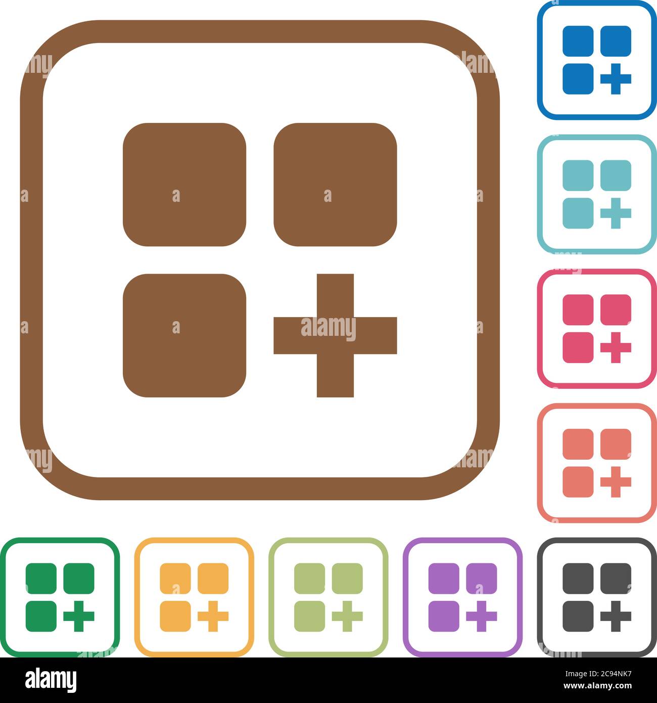 Add new component simple icons in color rounded square frames on white background Stock Vector