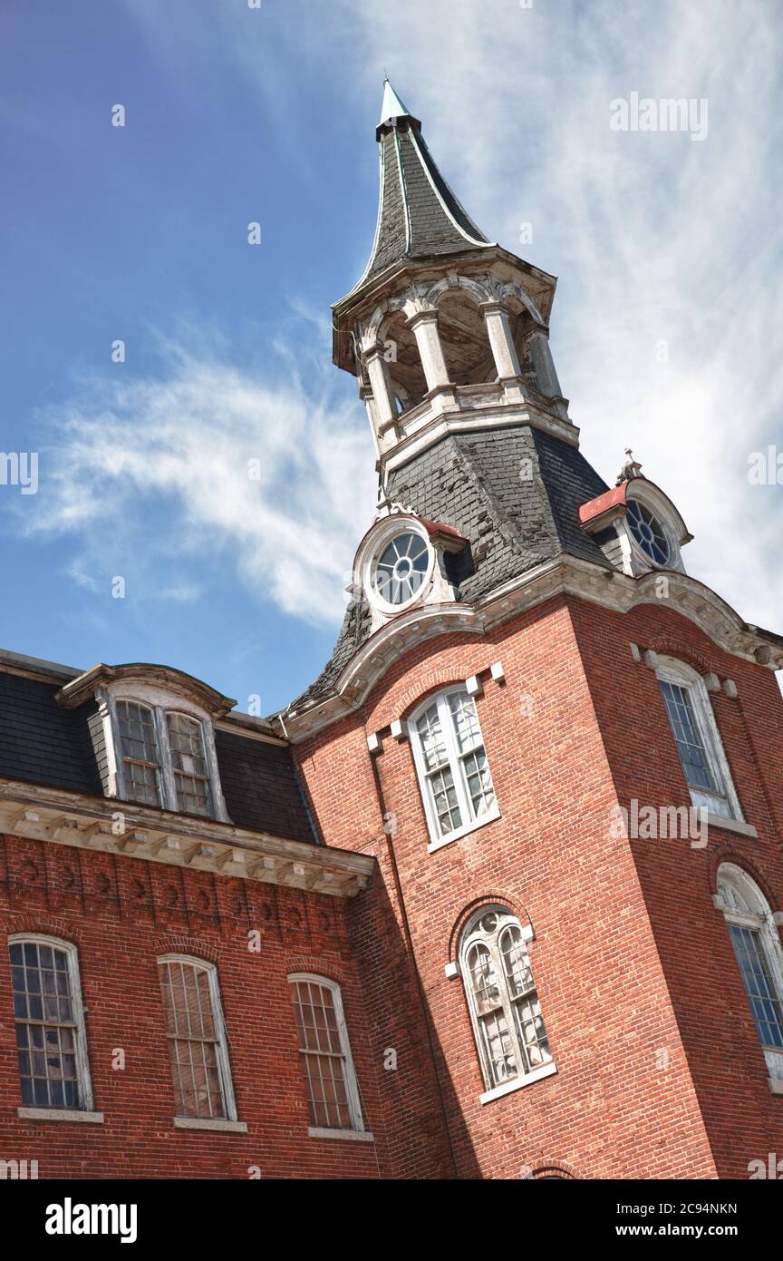 The tower at the Linwood Cotton Mill, Northbridge, MA Stock Photo