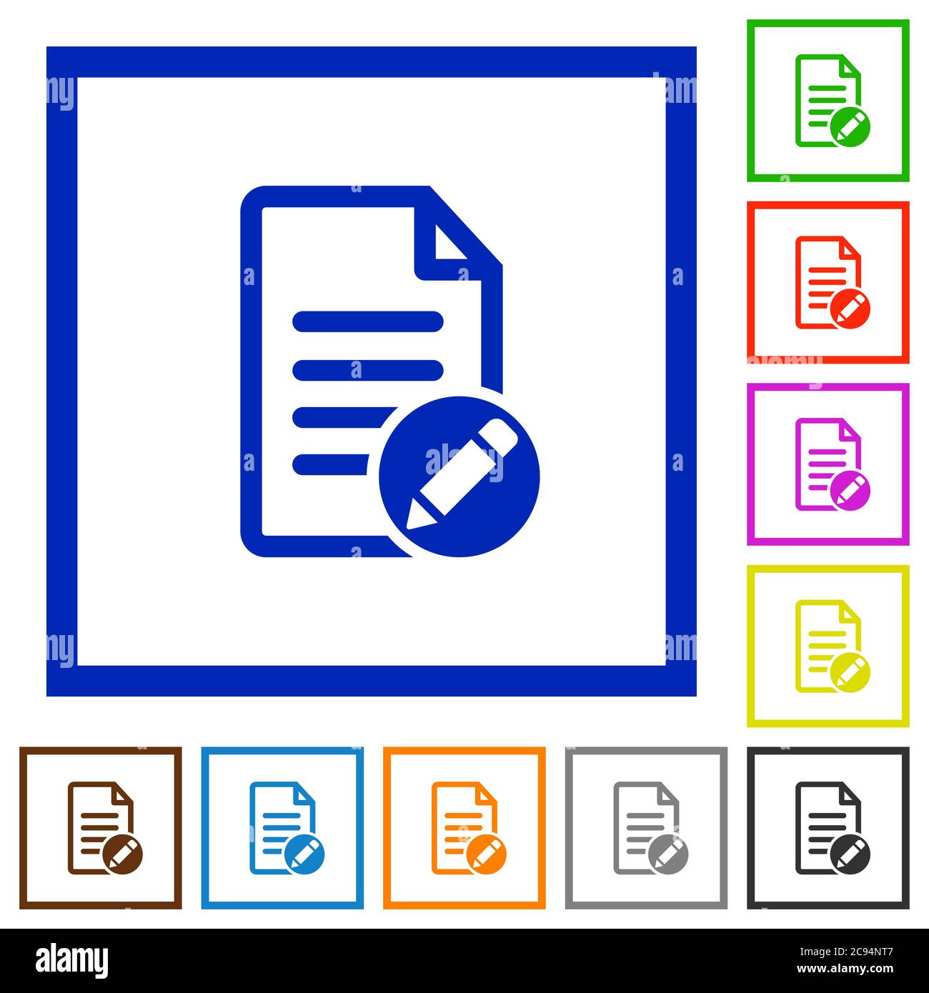 Rename document flat color icons in square frames on white background Stock Vector