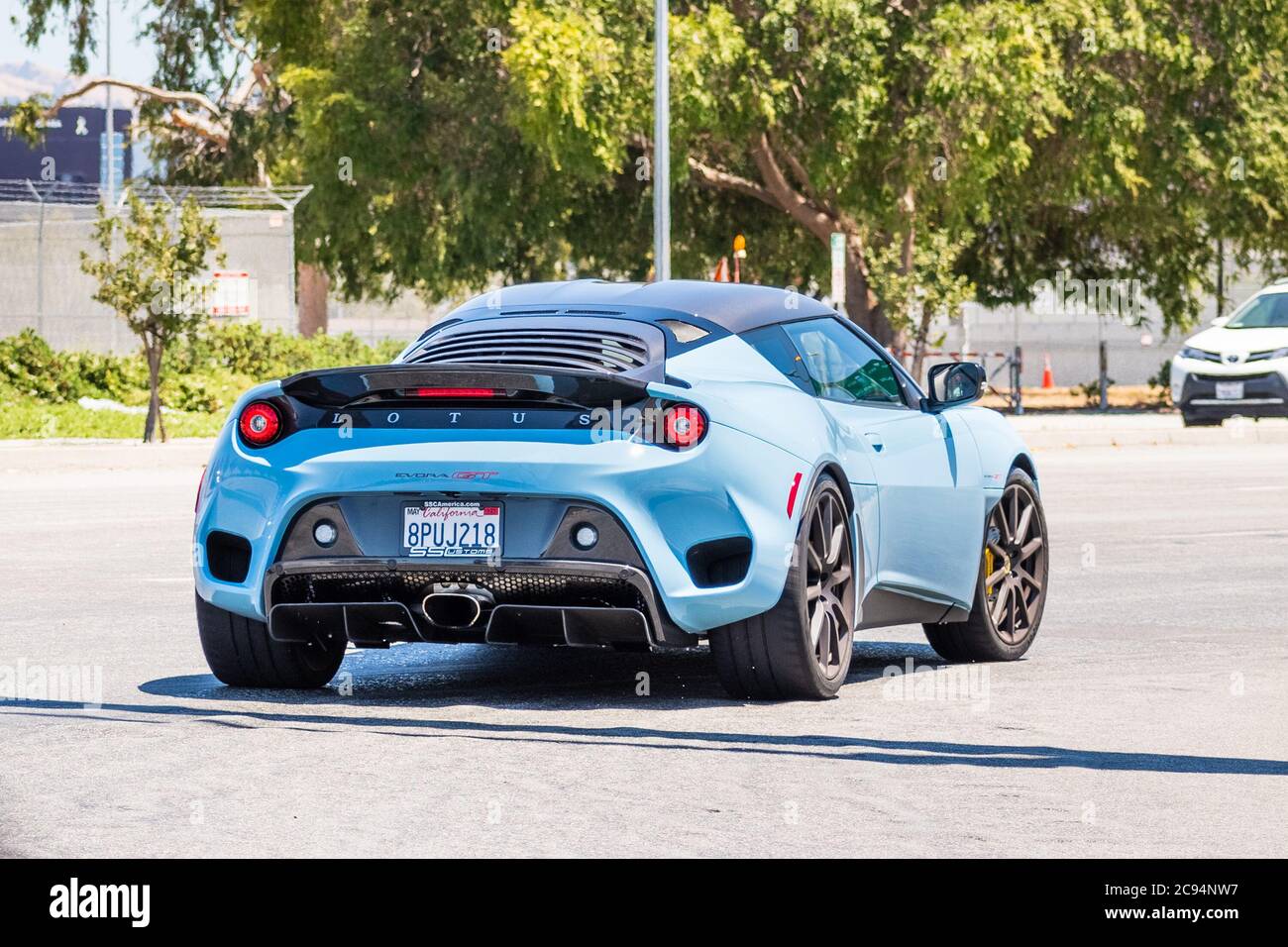 July 22, 2020 San Jose / CA / USA - Lotus Evora GT vehicle driving in Silicon Valley; Lotus Cars Limited is a British automotive company that manufact Stock Photo
