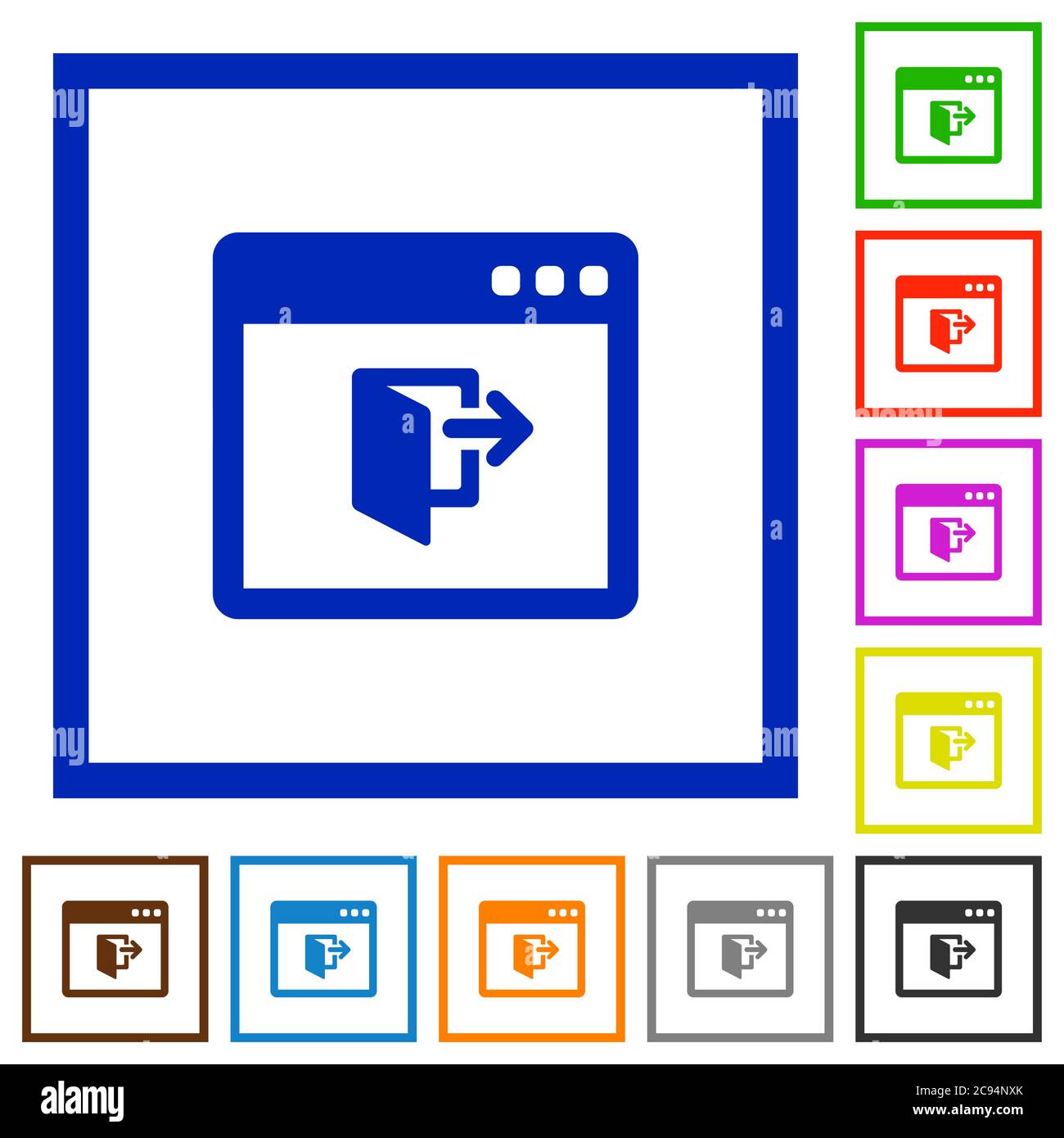 Application exit flat color icons in square frames on white background Stock Vector