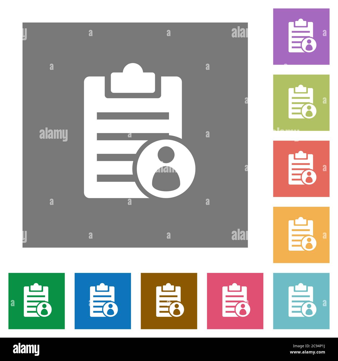 Note owner flat icons on simple color square backgrounds Stock Vector