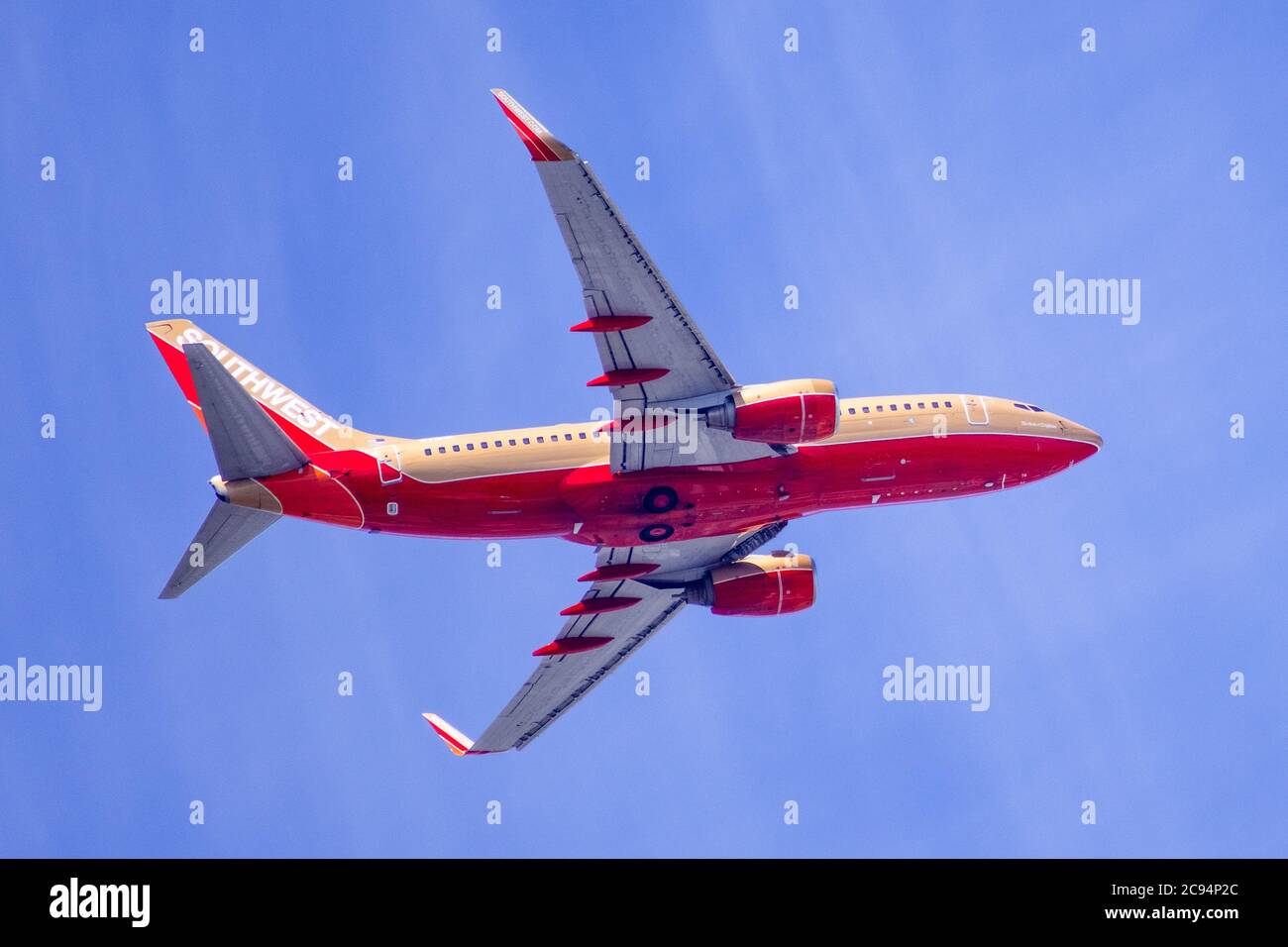 July 21, 2020 San Jose / CA / USA - Southwest Airlines plane with Classic Livery (a slightly modified version of the airline's original livery) taking Stock Photo