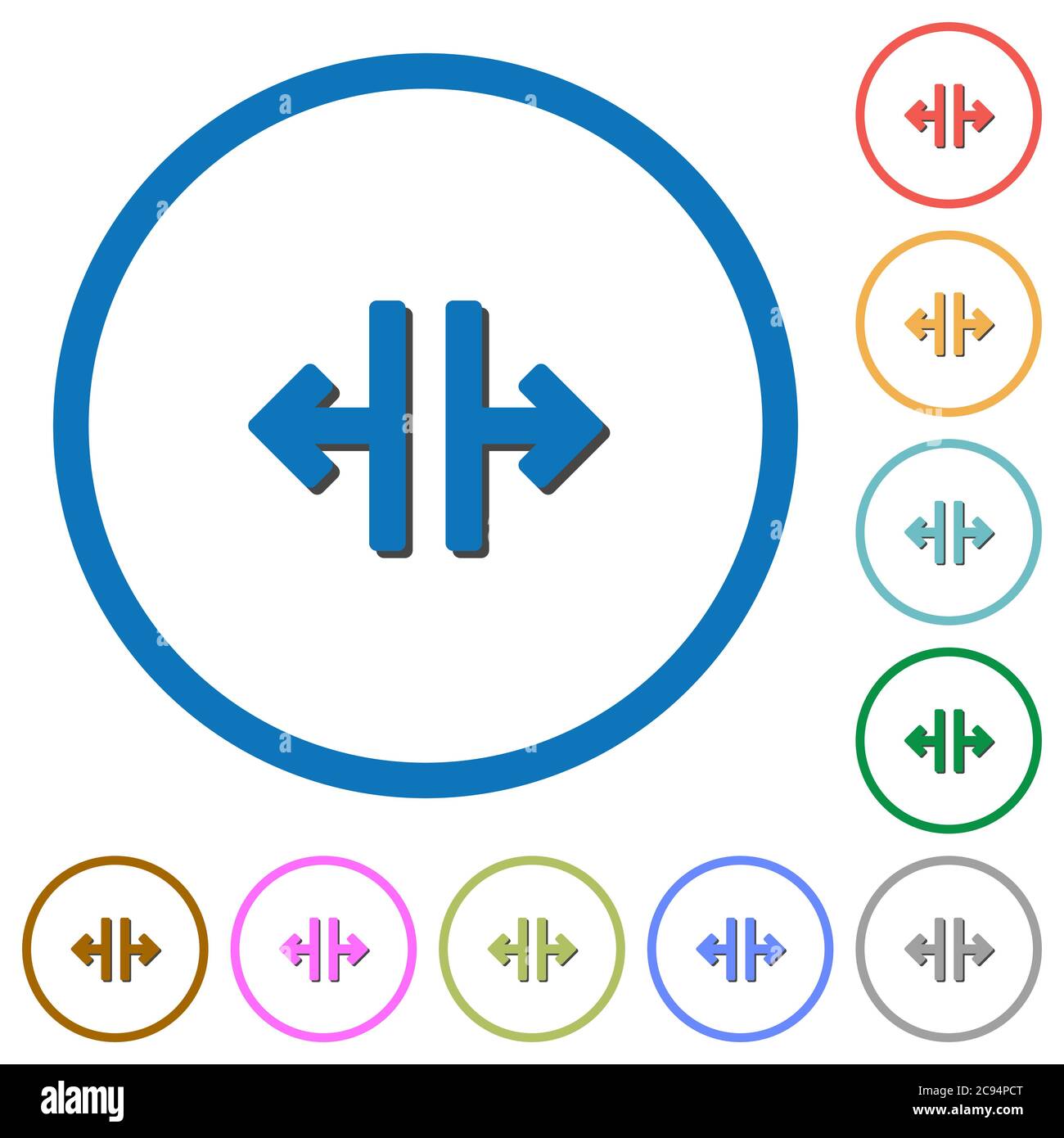 Vertical split tool flat color vector icons with shadows in round outlines on white background Stock Vector