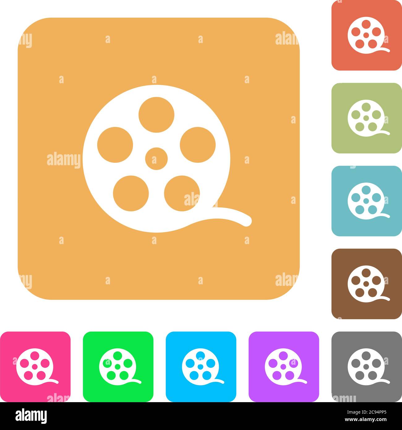 Movie roll flat icons on rounded square vivid color backgrounds Stock ...