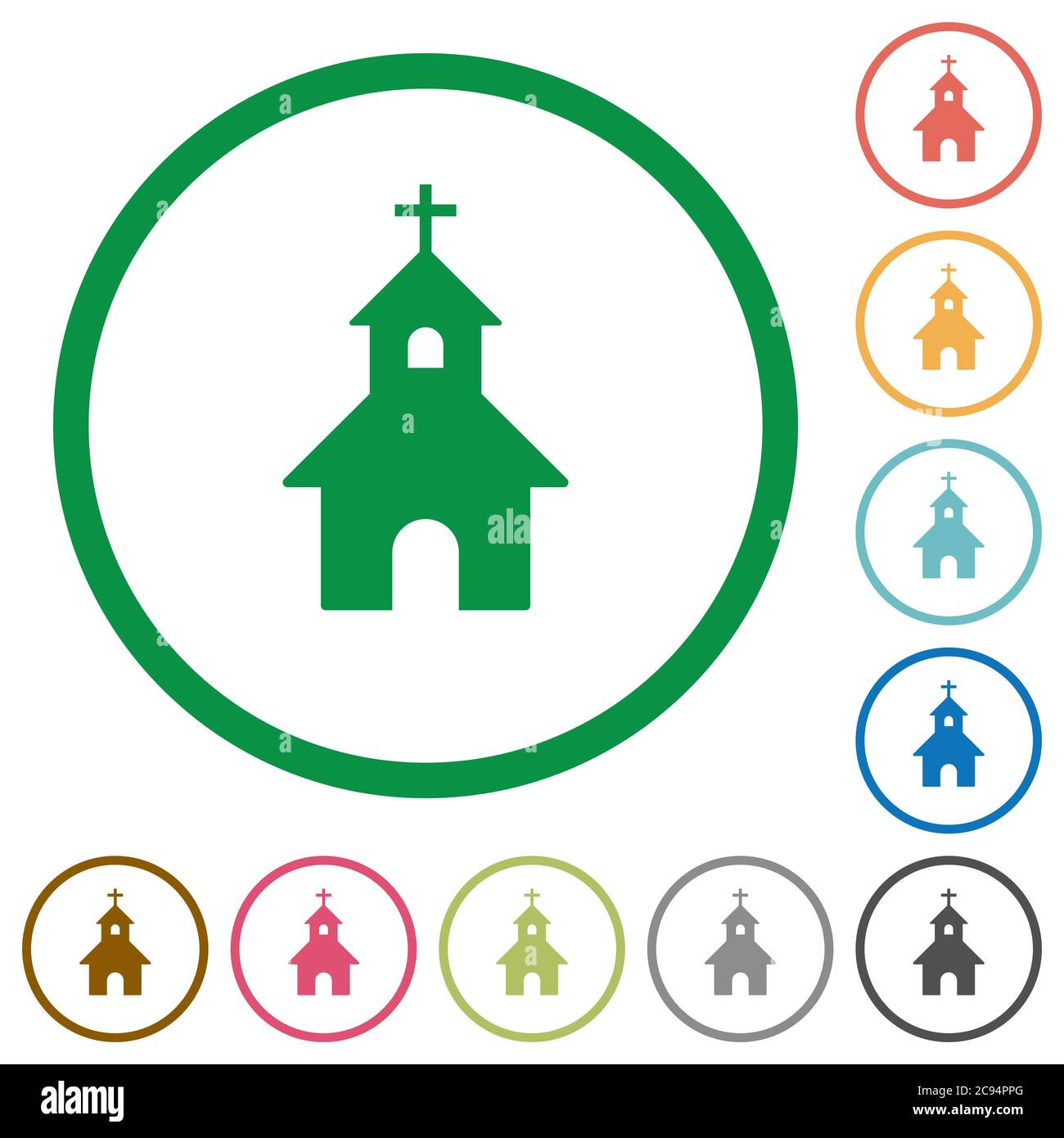 Curch flat color icons in round outlines on white background Stock ...