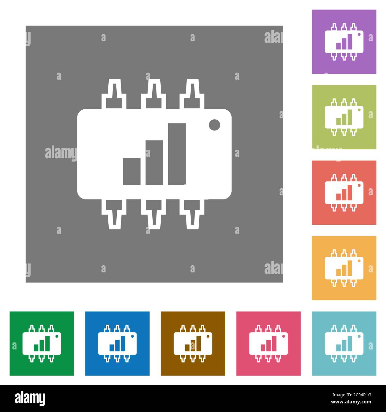 Hardware acceleration flat icons on simple color square backgrounds Stock Vector