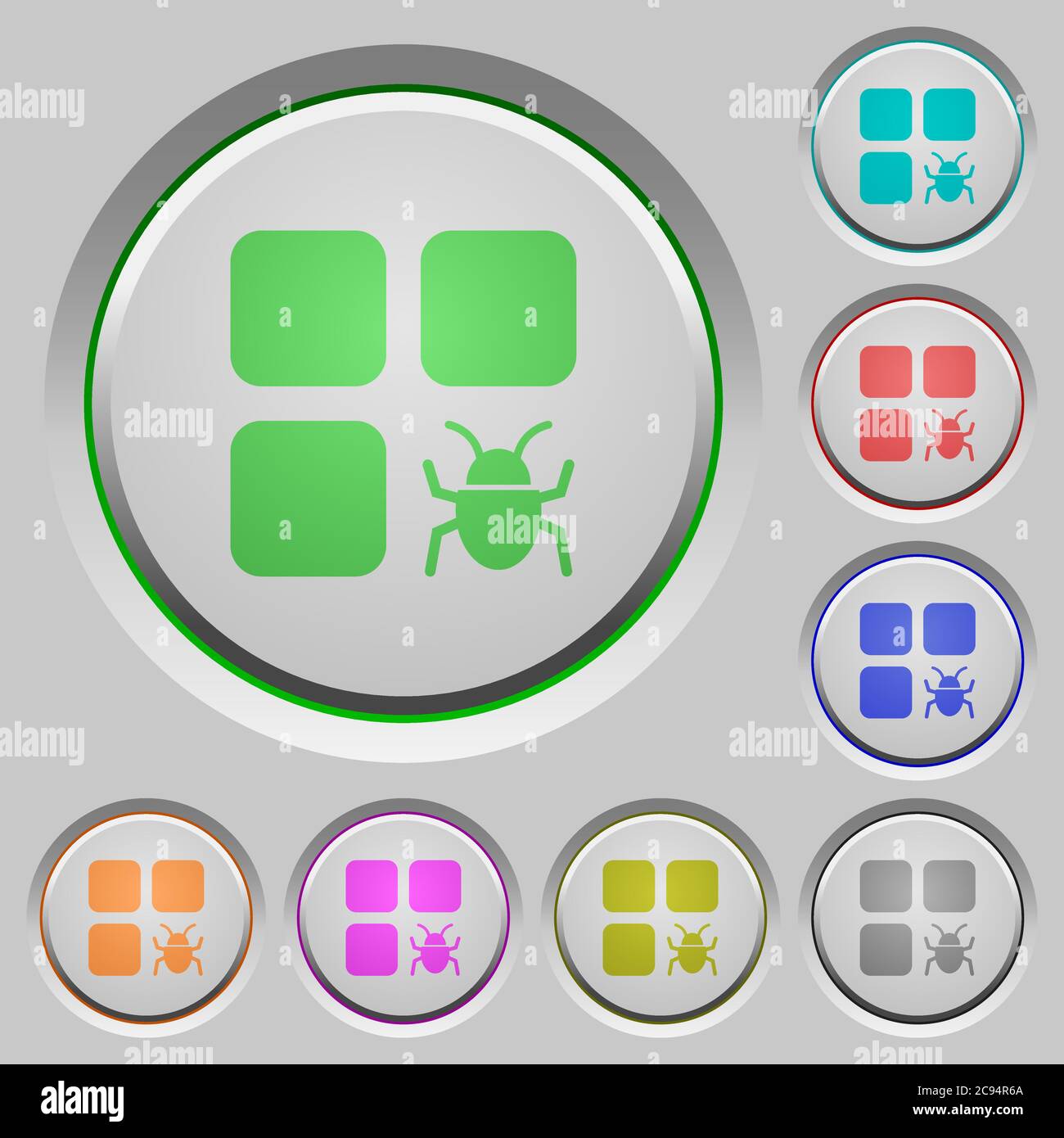 Component bug color icons on sunk push buttons Stock Vector
