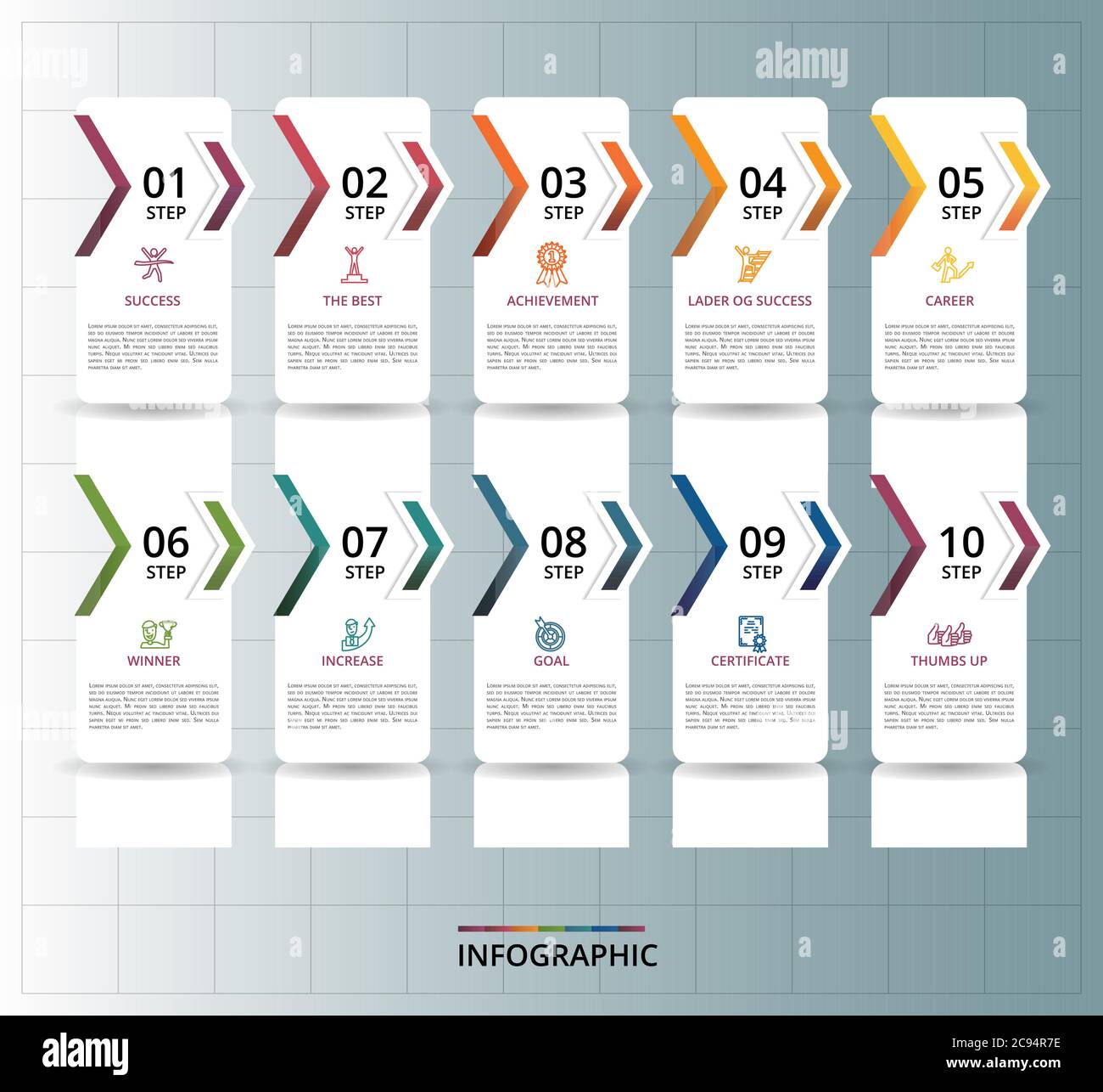 Infographic Success template. Icons in different colors. Include ...