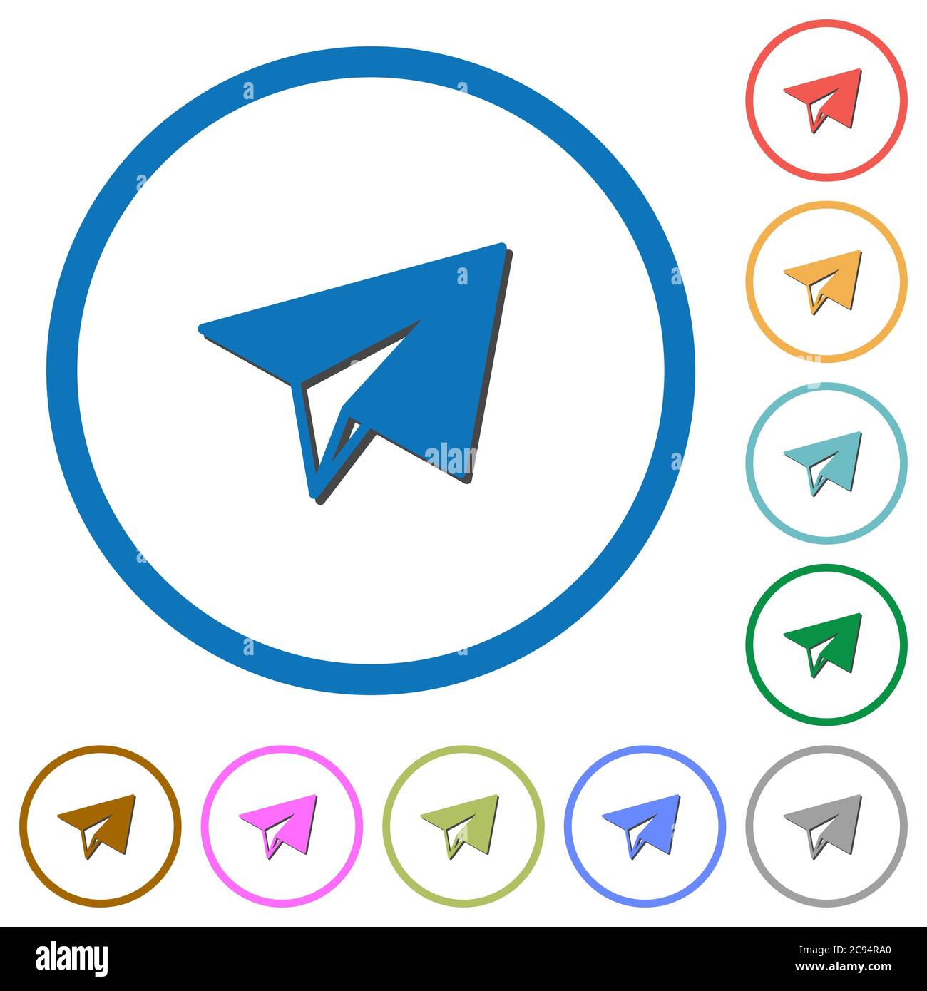 Paper plane flat color vector icons with shadows in round outlines on ...