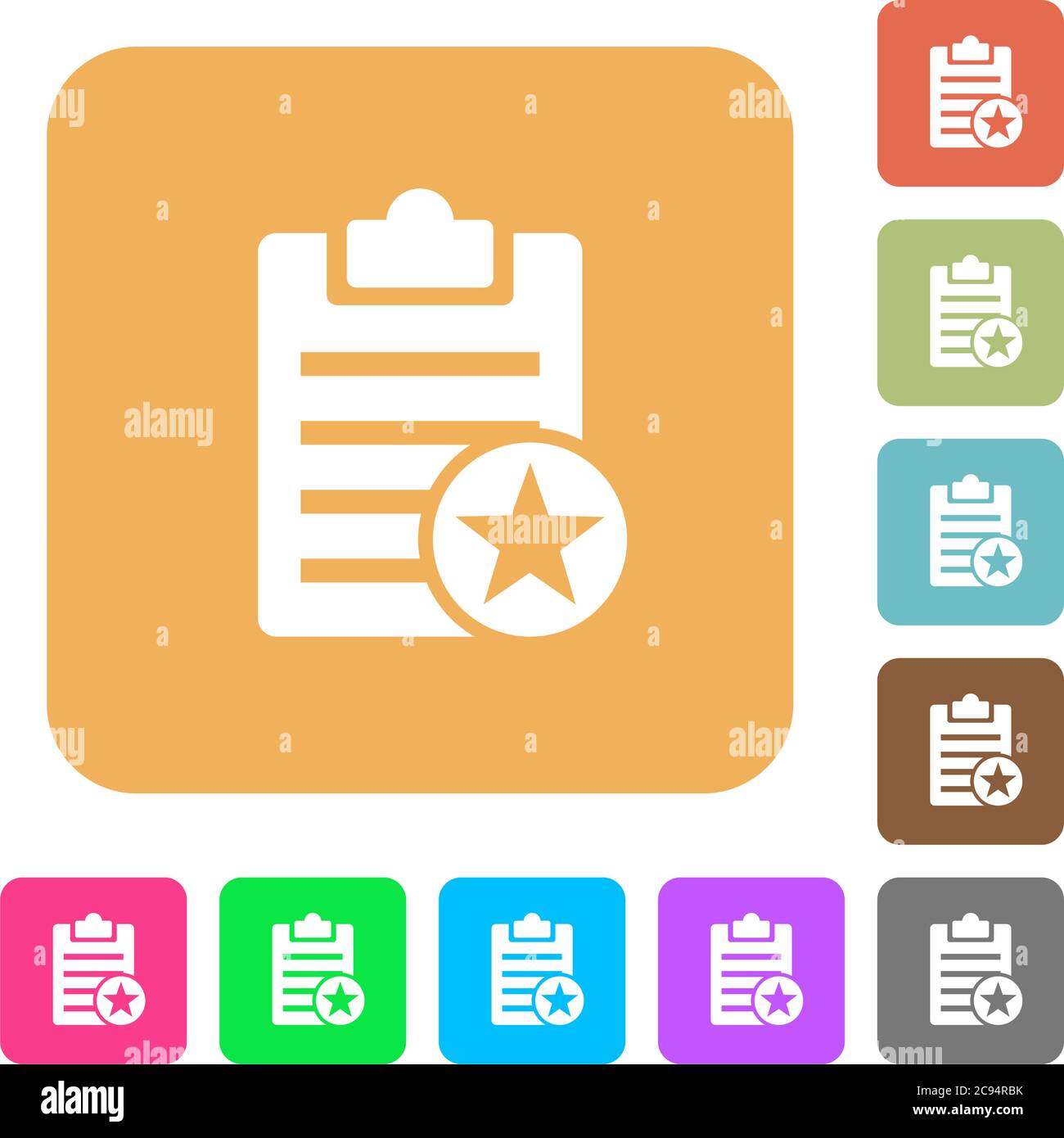 Marked note flat icons on rounded square vivid color backgrounds. Stock Vector