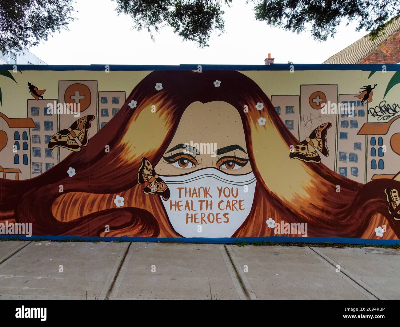 'Healthcare heroes' mural in a suburb of Melbourne, Australia, capital of the state worst hit by the pandemic outbreak Stock Photo