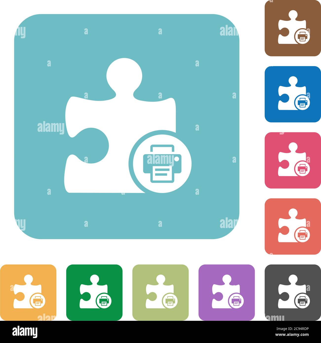 Printer plugin white flat icons on color rounded square backgrounds Stock Vector