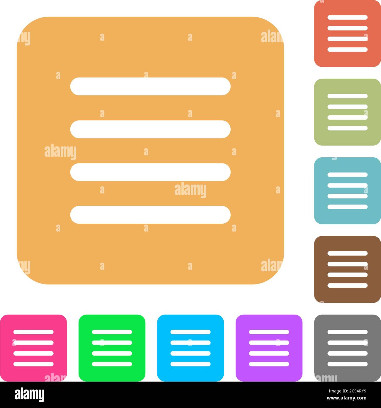 Text align justify flat icons on rounded square vivid color backgrounds ...