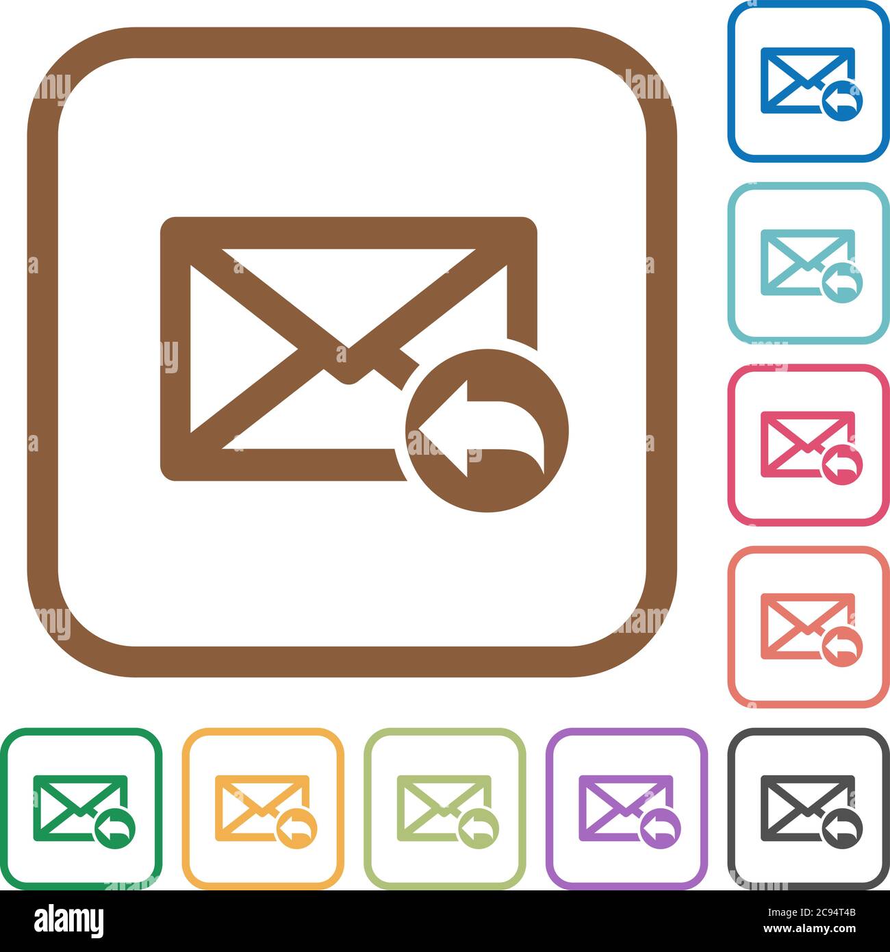 Reply mail simple icons in color rounded square frames on white background Stock Vector