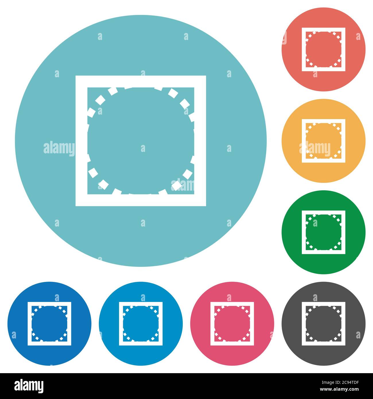 Rounded corner settings flat white icons on round color backgrounds Stock Vector