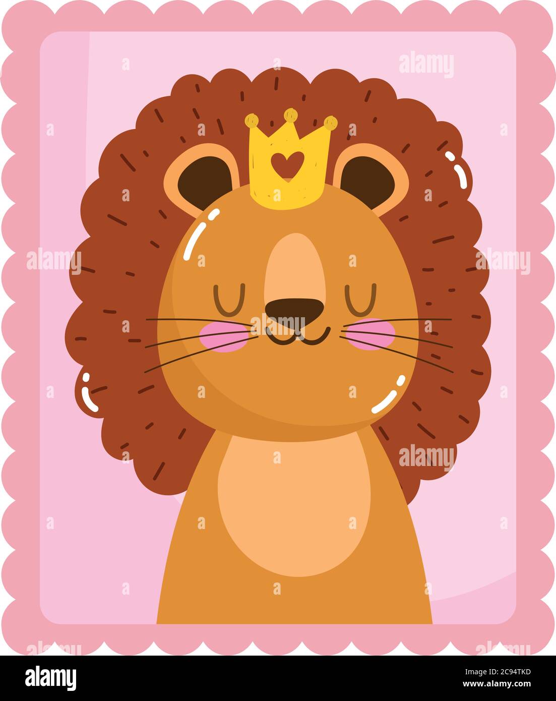 cute little lion with crown animals cartoon postage mail stamp vector ...