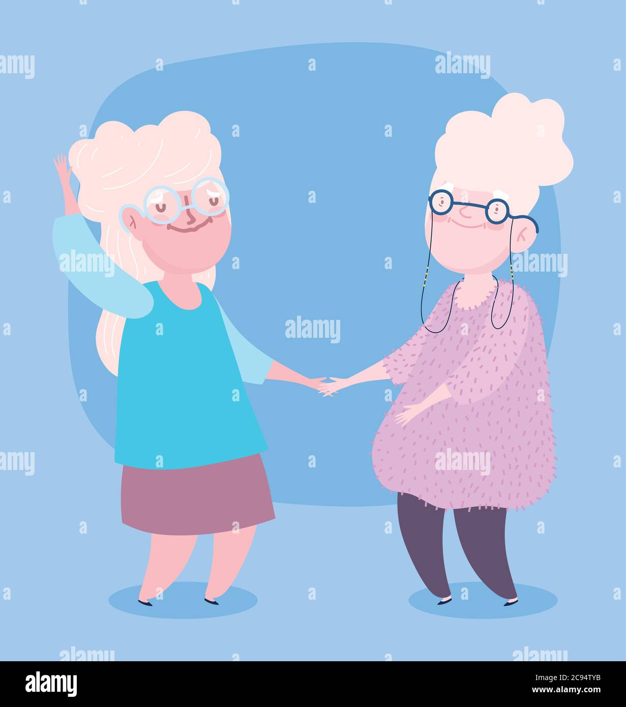 happy grandparents day, cartoon characters two old grandmothers vector illustration Stock Vector