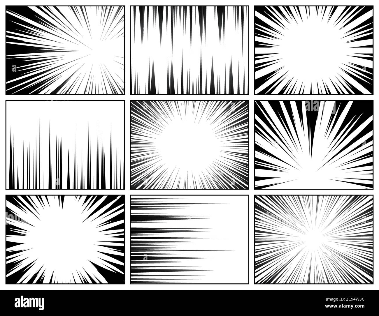 Comic book radial lines collection. Comics background with motion