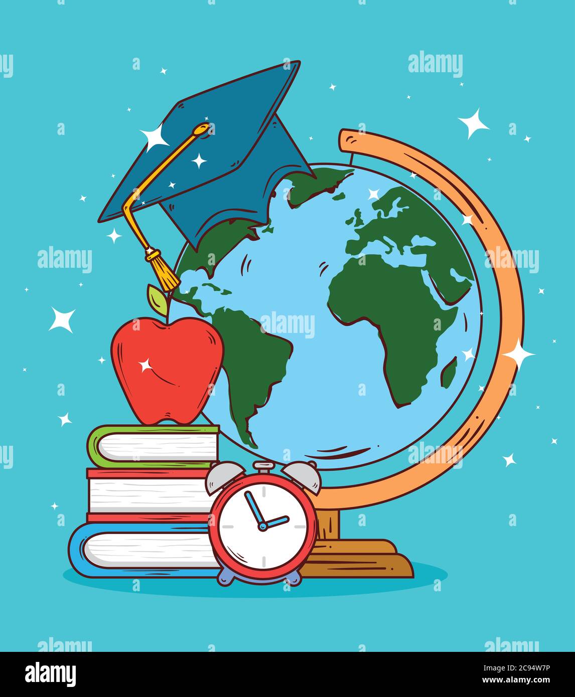 education concept, globe earth with hat graduation and school icons ...