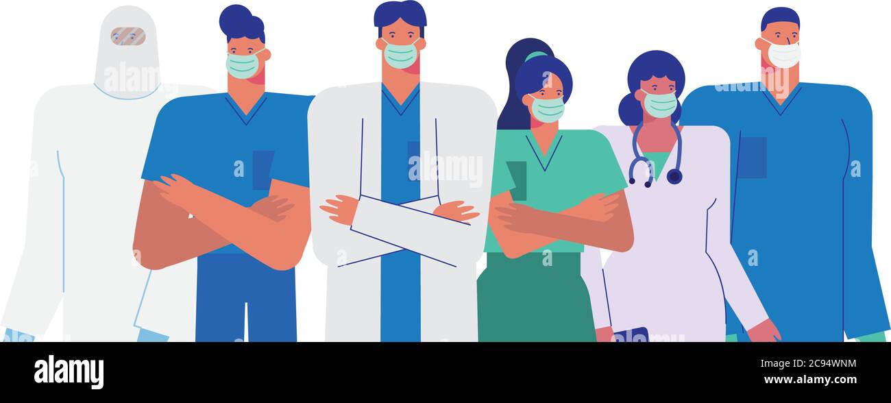 professional doctors staff wearing medical masks vector illustration ...