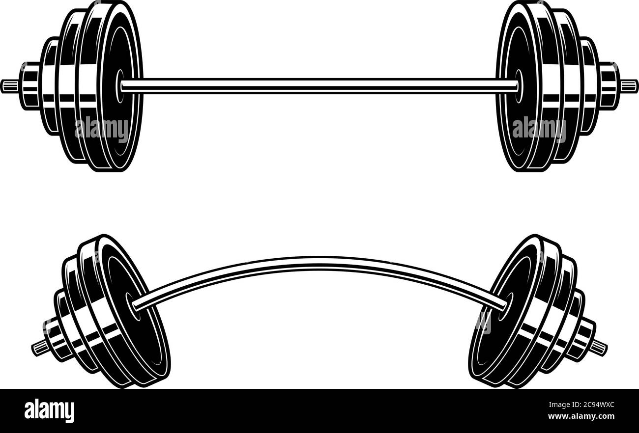 Illustration of barbell engraving style. Design element for logo