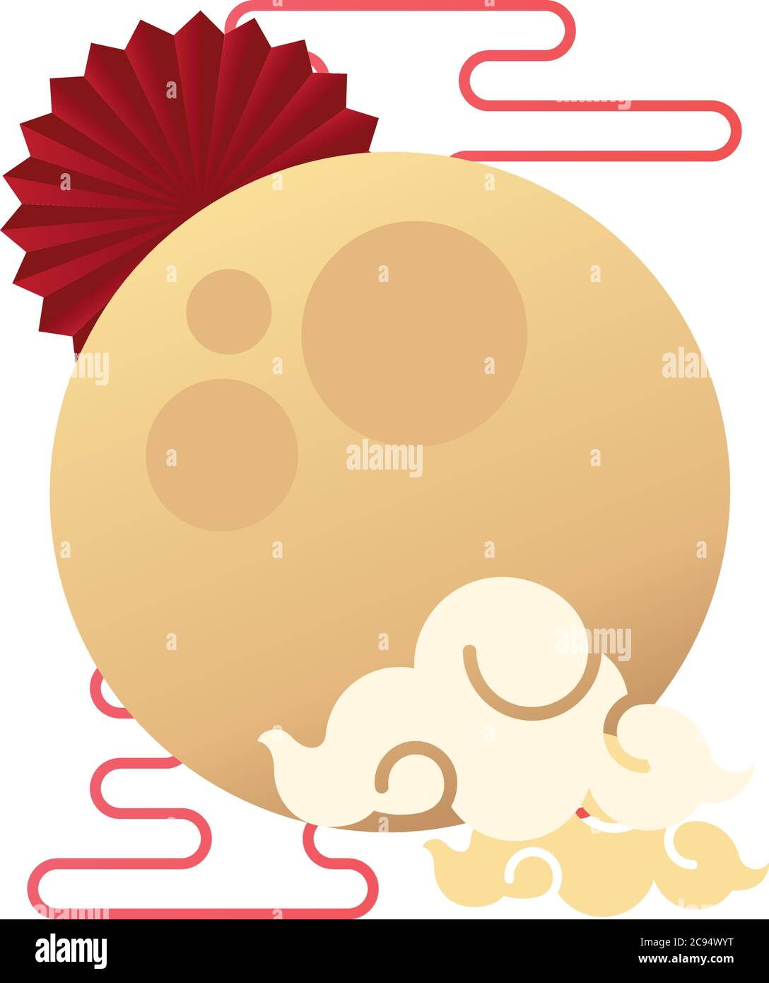 mid autumn festival moon and clouds with flowers vector illustration ...
