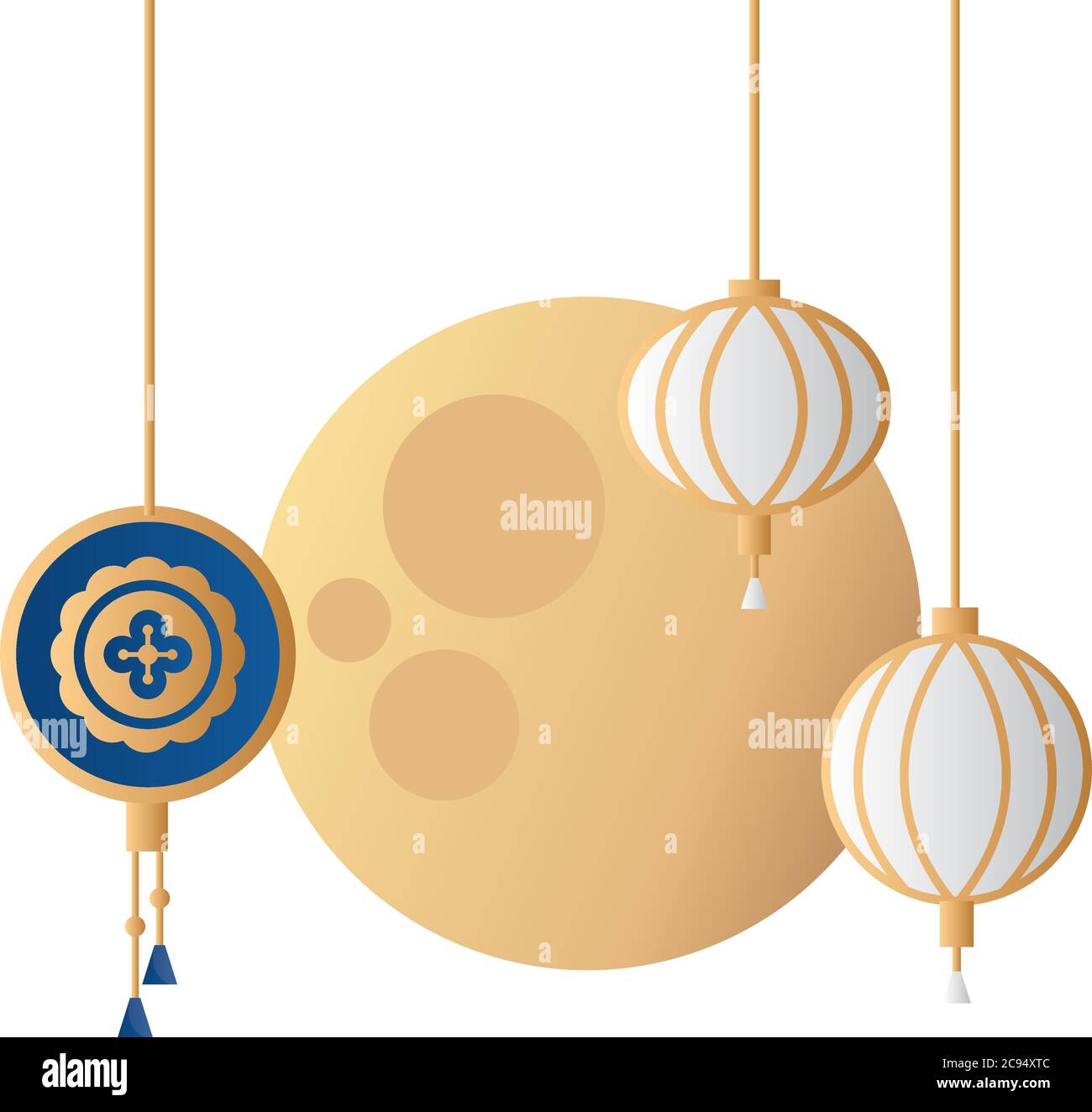mid autumn festival moon and lanterns hanging vector illustration ...