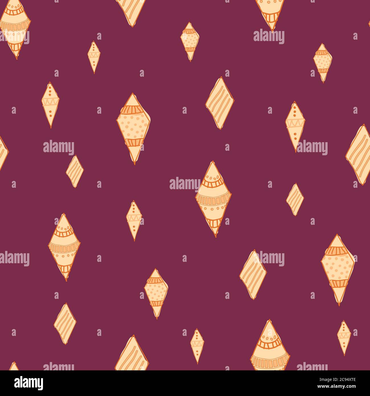 Kites lined up orange diamond shape on red background seamless vector pattern surface design Stock Vector