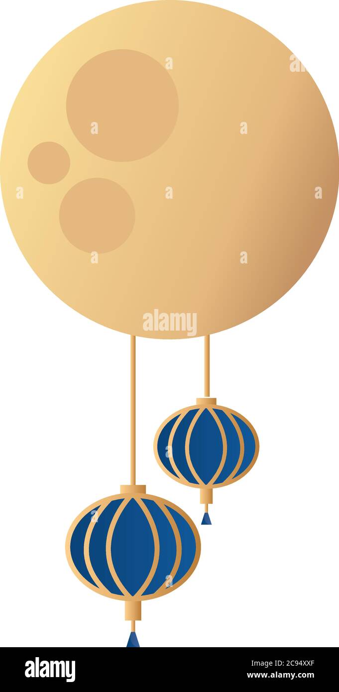 mid autumn festival moon and lanterns hanging vector illustration ...