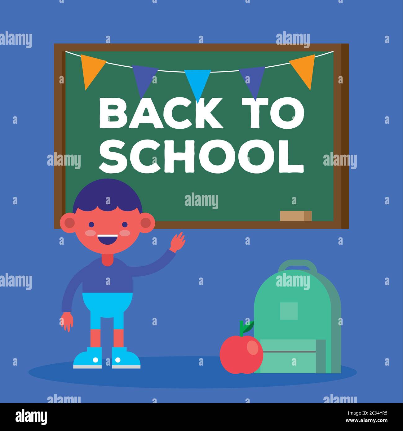 little student boy with chalkboard comic character vector illustration