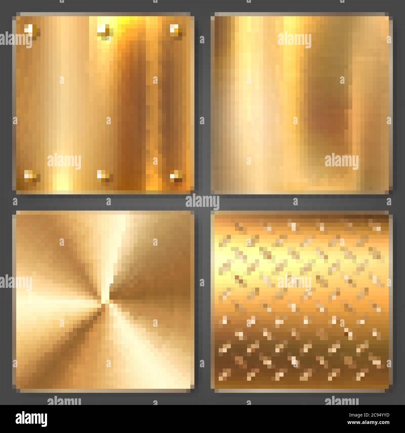 Realistic brushed metal textures set. Polished stainless steel