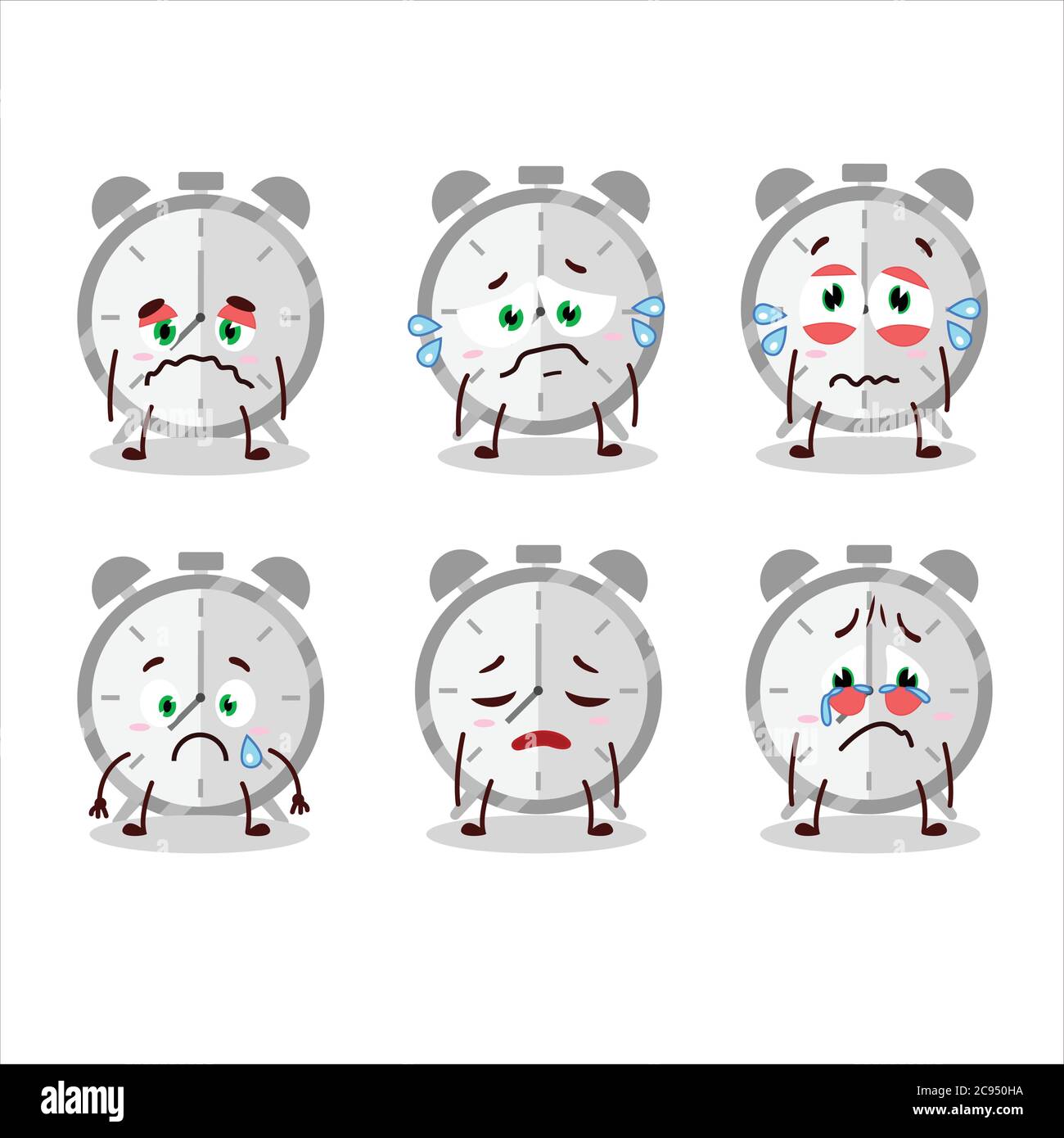 Alarm clock cartoon character with sad expression Stock Vector Image