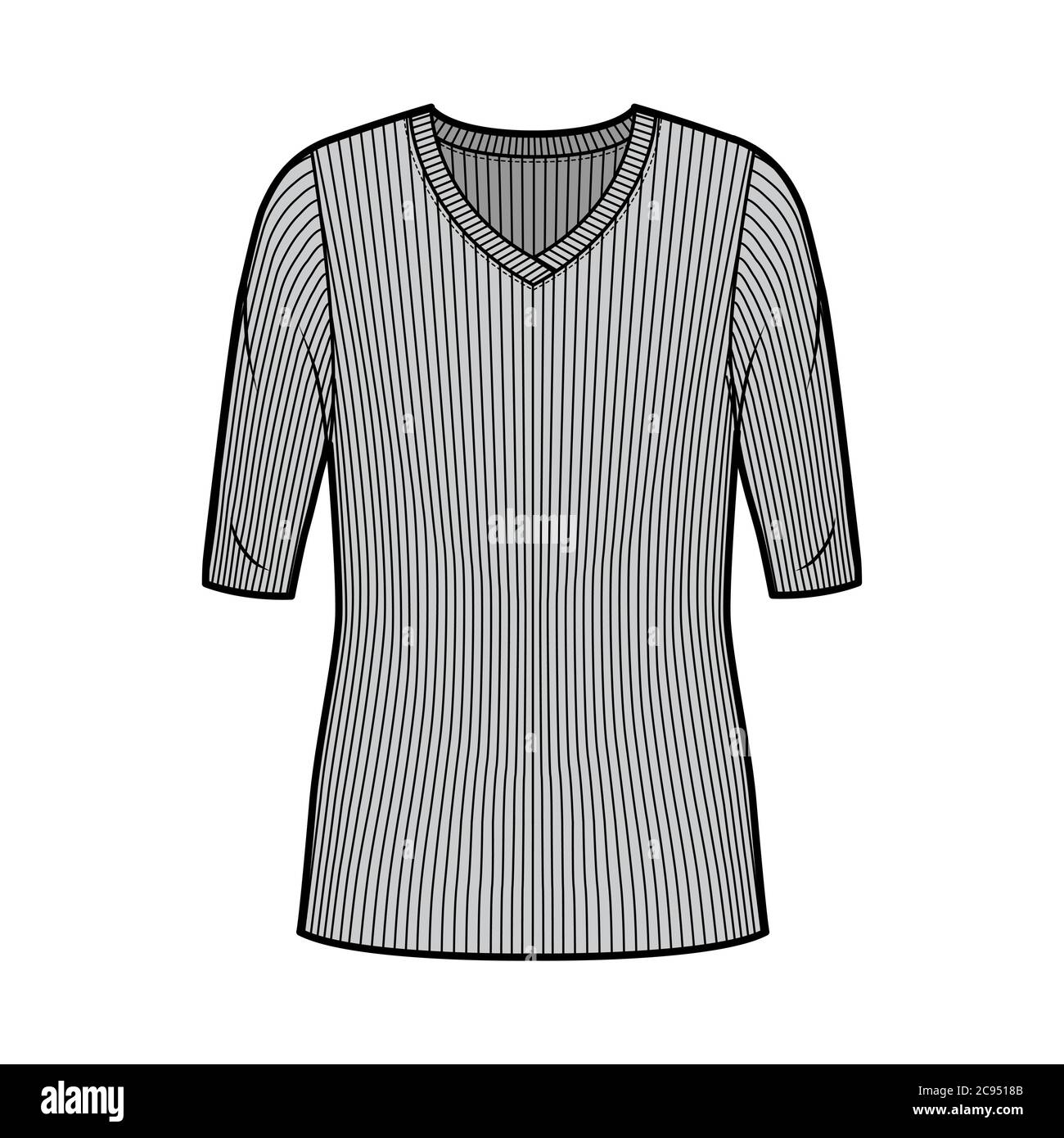 Cutout V-Neck Rib-Knit Sweater